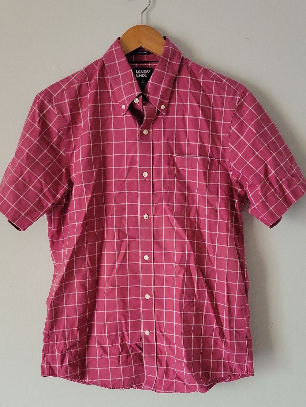 Lands' End Men's Short Sleeve Button-Down Shirt - Mauve Windowpane